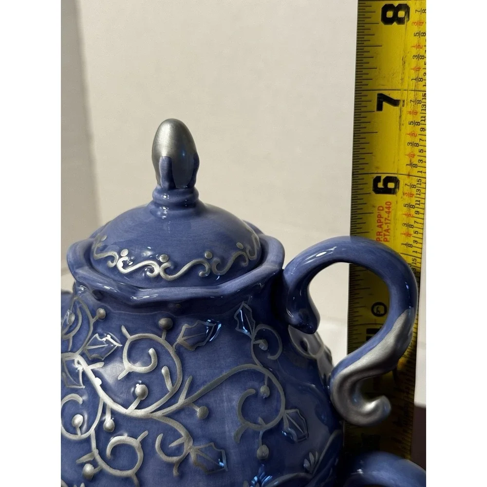 Vintage Tea or Coffee Pot and mug blue Unique Rare Gift Tea Time Season Bright